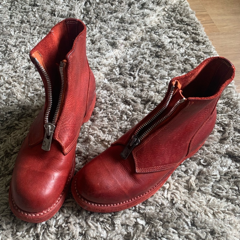 Women's Red Front Zippered Boots
